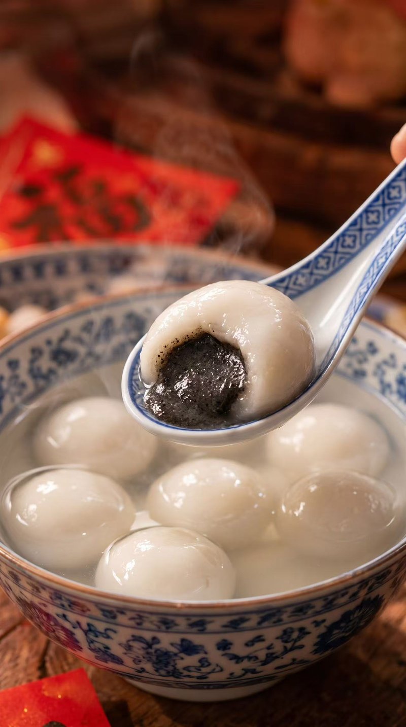 A bowl of tangyuan, sweet rice balls in soup.