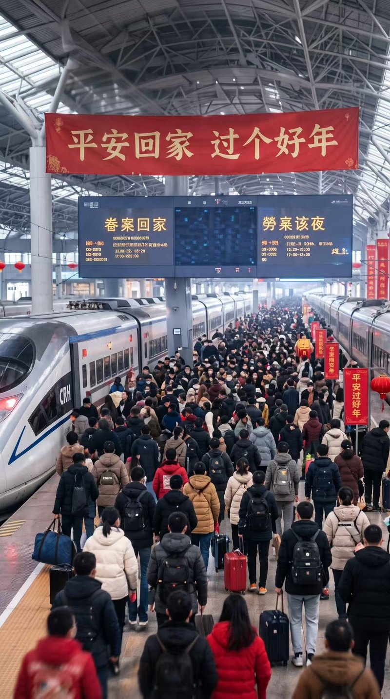 Travellers with luggage crowding a railway station during Chunyun.
